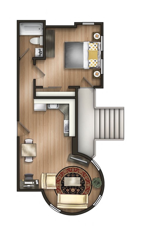 Floor plan for 1 bed, 1 bath, 482 sqft